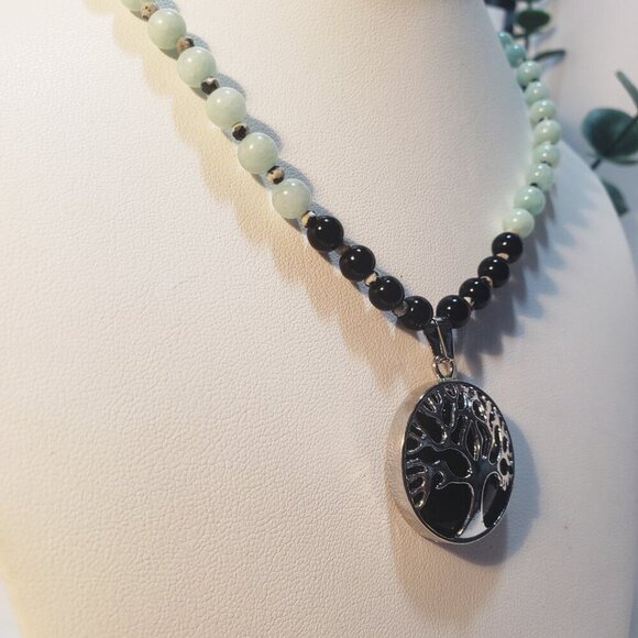 NWT ONYX BURMESE JADE TREE OF LIFE 925 STERLING SILVER PENDANT NECKLACE 18" - Picture 4 of 4